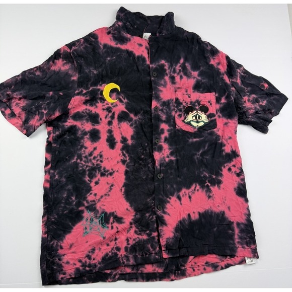 Disney Tops - Disney Mickey Mouse Tie Dye Button Up Shirt Pink Black Size Large